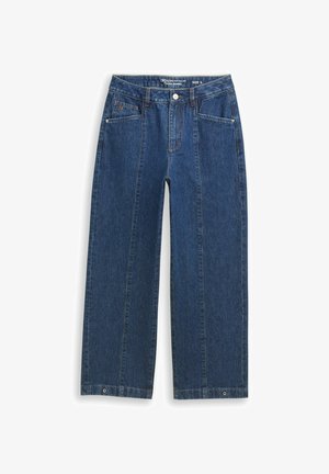 Vida byxa i mörkblå denim med fem fickor, knappstängning och synlig söm. Har en rak silhuett och beskuren nederkant.