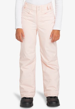 Lichtroze skibroek met een rechte snit, verstelbare tailleband en twee voorzakken. Gladde textuur, ontworpen voor winterkleding.