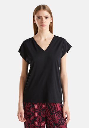 United Colors Of Benetton T-shirt Donna A Manica Corta E Scollo A V, Lavorazione Traforata, Vestibilità Regular