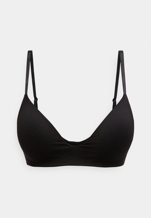 Μαύρο τρίγωνο σουτιέν με λεπτές ρυθμιζόμενες τιράντες και λεία υφή. Διαθέτει διακριτικό λογότυπο στην τιράντα και βασικό σχεδιασμό.