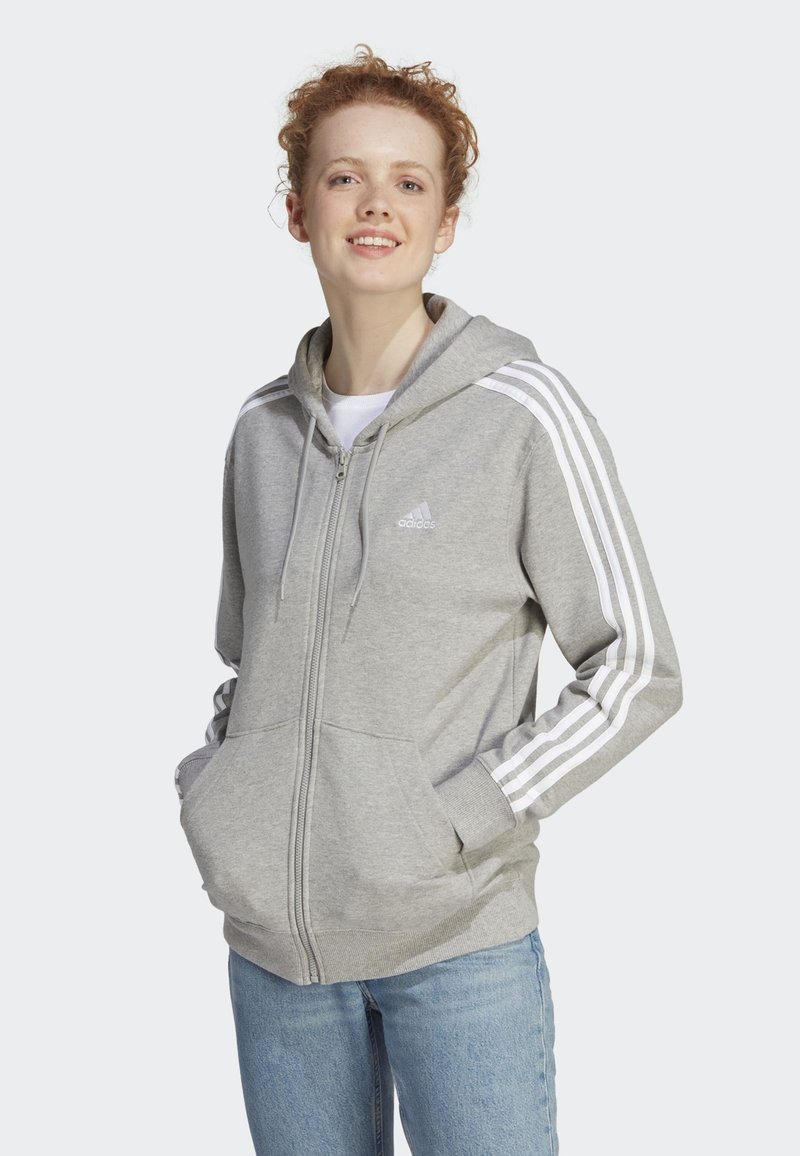 adidas Sportswear - ESSENTIALS 3-STRIPES REGULAR FULL-ZIP - Sweatjakke - medium grey heather, Forstør