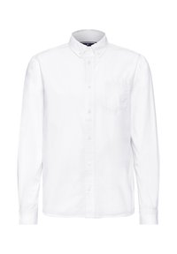 Witte overhemd met lange mouwen en een button-down kraag, enkele borstzak en knopen aan de voorkant. Katoenen stof met een gladde textuur.