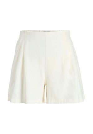 Witte shorts met hoge taille, plooien en een losse pasvorm, getoond tegen een effen witte achtergrond.