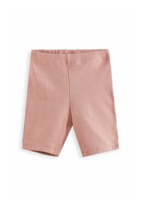 Helle rosa, gerippte Shorts mit einem elastischen Bund, die eine glatte Textur und ein einfaches Design aufweisen, geeignet für die Freizeit.
