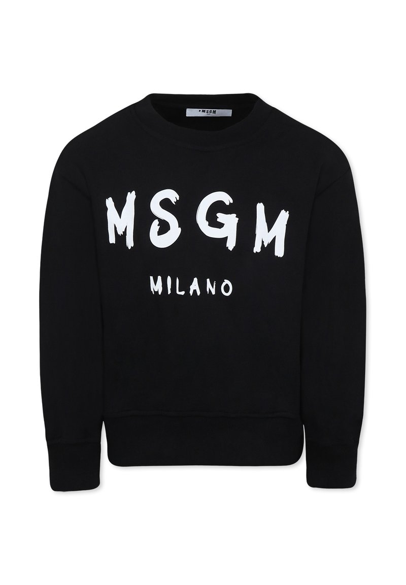 Felpa nera in cotone, con scritta bianca "MSGM MILANO", scollatura a girocollo e polsini e orlo a costine.