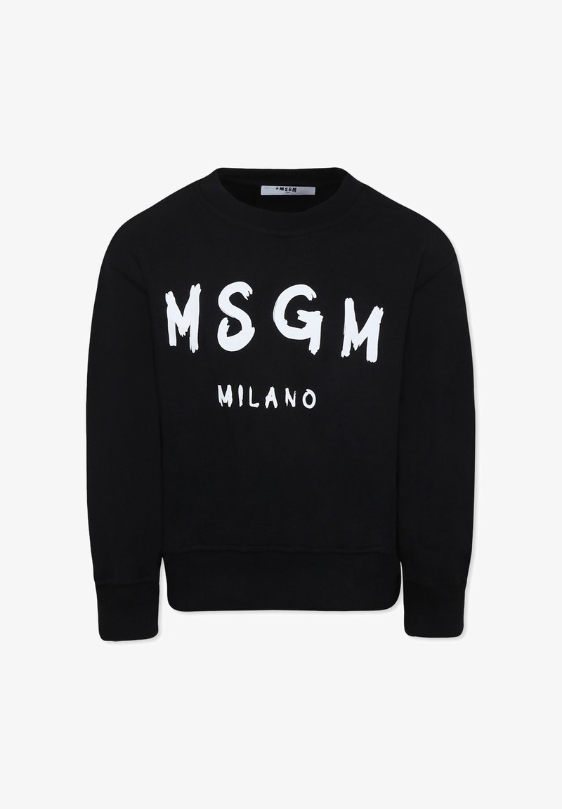 Felpa nera in cotone, con scritta bianca "MSGM MILANO", scollatura a girocollo e polsini e orlo a costine.