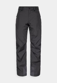 Pantalons d'extérieur imperméables noirs avec poches latérales zippées et sections de chevilles renforcées, présentés sur un fond blanc uni.
