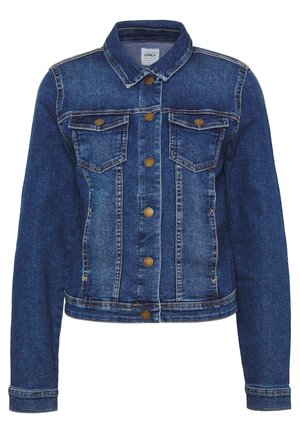 Denim jacket in medium blue, met een klassieke kraag, twee borstzakken en metalen knopen. Textiele stof met zichtbare stikselaccenten.