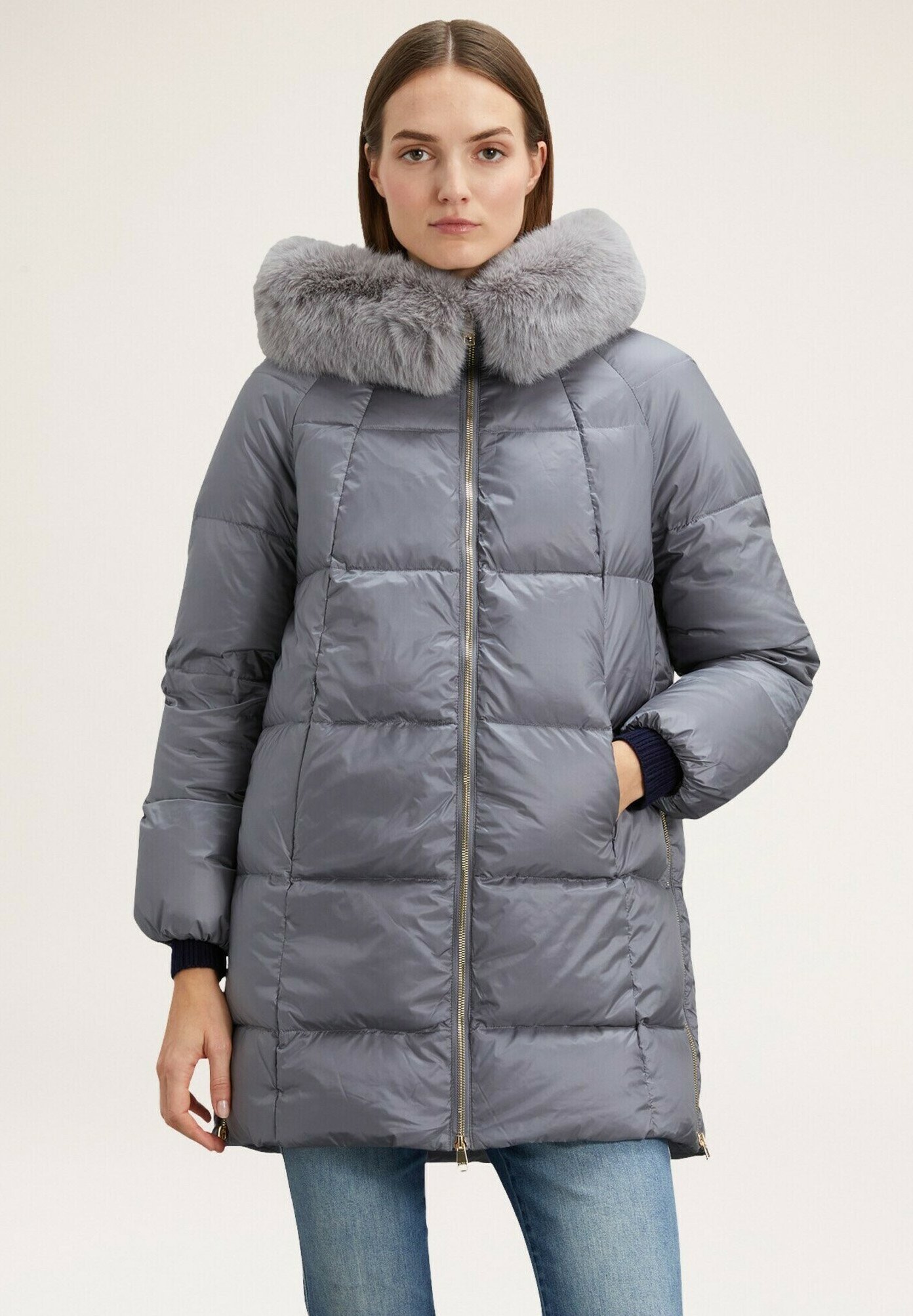 Motivi CON CAPPUCCIO Piumino lungo grigio