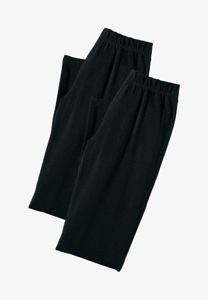 Zwarte katoenen broek met een elastische tailleband, twee zijzakken en een recht model. Zachte textuur, geschikt voor casual draag.
