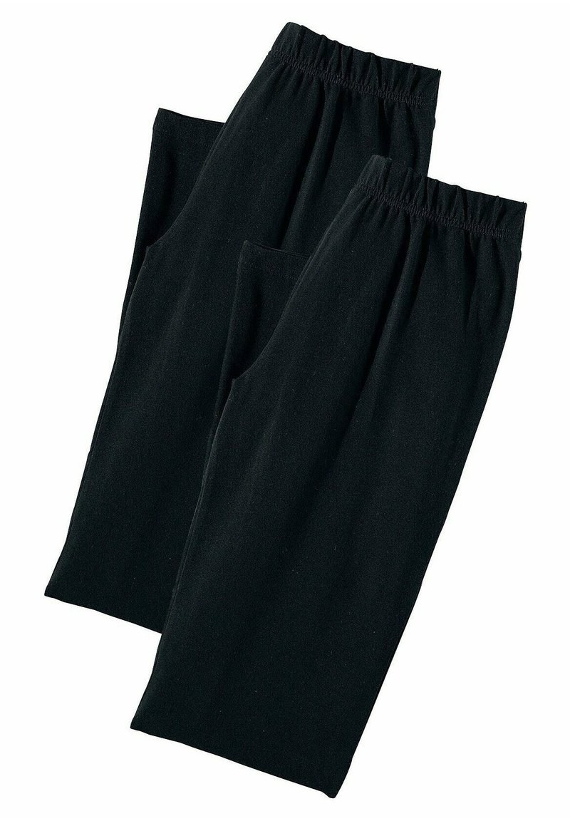 Zwarte katoenen broek met een elastische tailleband, twee zijzakken en een recht model. Zachte textuur, geschikt voor casual draag.