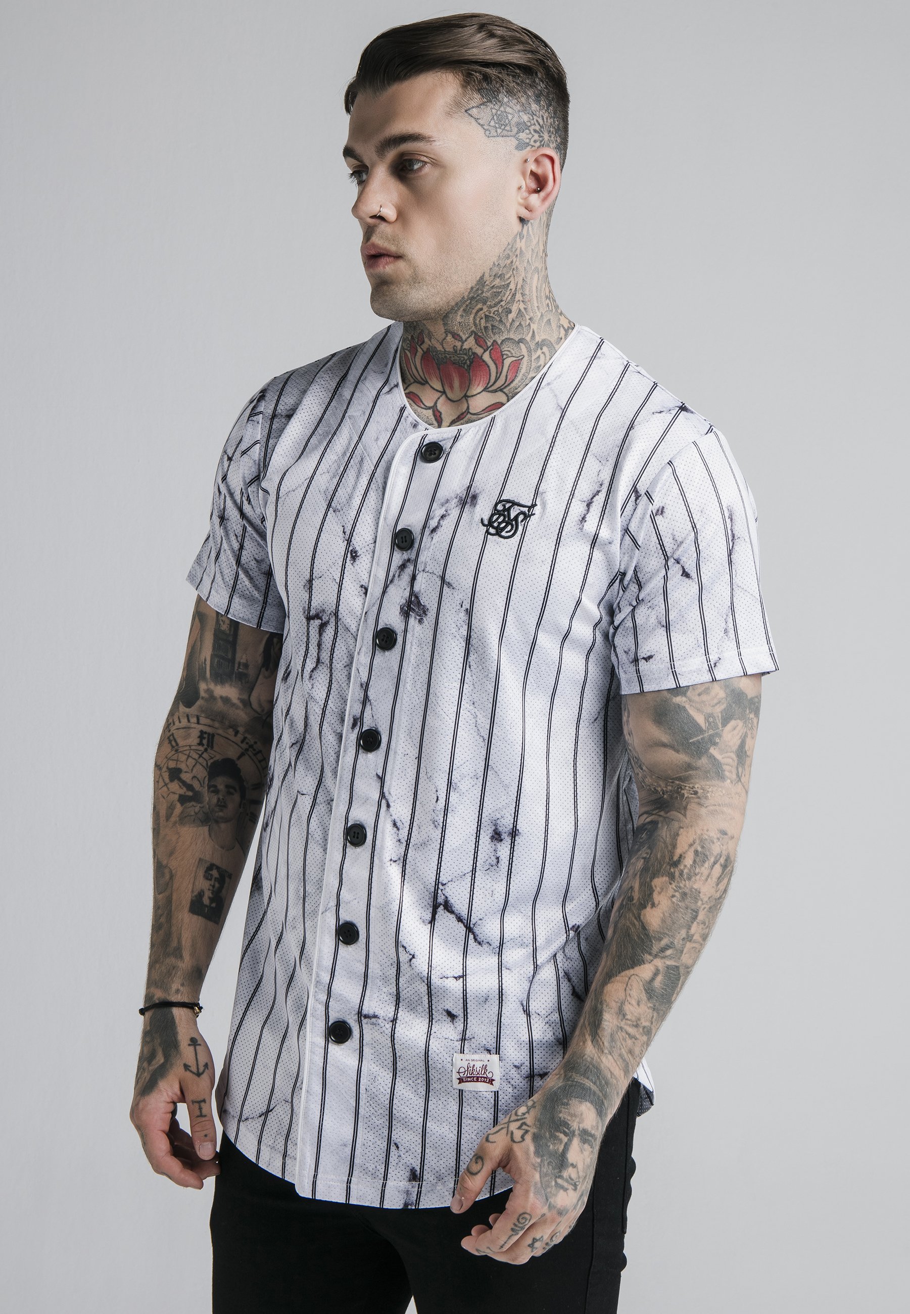 SIKSILK MARBLE STRIPE BASEBALL - Camisa - grey/white/gris - Zalando.es