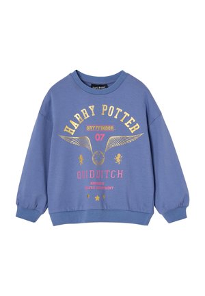 Blaues Sweatshirt mit Rundhalsausschnitt mit den Aufschriften "Harry Potter", "Gryffindor 07", geflügeltem goldenen Schnatz, Löwen und "Quidditch Hogwarts Athletic Department".