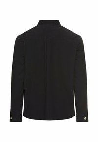 Schwarzes Langarmhemd mit Button-Down-Kragen, geradem Rückenpasse und Manschettenknöpfen, aus glattem Baumwollstoff gefertigt.