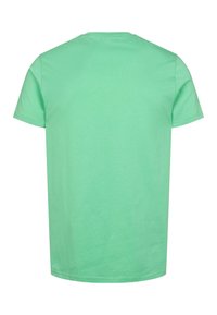 Tričko s krátkym rukávom v jednofarebnej mentolovej zelenej, vyrobené z ľahkého bavlneného materiálu, s okrúhlym výstrihom a voľným strihom.
