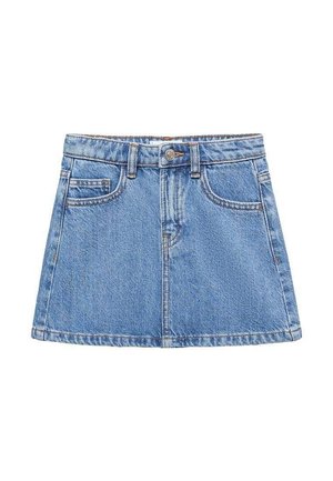 Jupe en denim bleu clair à coupe évasée, avec poches avant et ourlet cousu. Dotée d'une fermeture à boutons et de passants pour ceinture.