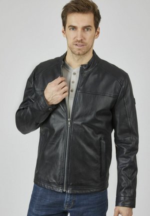 LEATHER JACKET WITH STAND UP COLLAR - Leren jas - dunkelblau