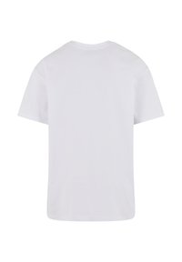 Hvid bomulds T-shirt, rund hals, kortærmet, ensfarvet, ingen synlige mønstre eller grafik, glat tekstur, udetaljeret bagside.