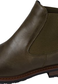 Bottine en cuir marron avec des panneaux en tissu texturé, des côtés élastiques et une semelle en caoutchouc plate. Caractéristiques de couture contrastante et d'un bout rond.