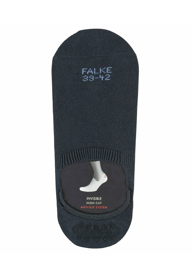 Dunkelblauer, unsichtbarer High-Cut-Socke mit Antirutschsysten. Verfügt über ein nahtloses Design und eine glatte Textur. Größe markiert als 39-42.