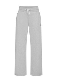 Pantalones de chándal grises con cintura elástica ajustable, corte holgado y detalle de logo en el lateral. Fabricados con un tejido suave y texturizado.