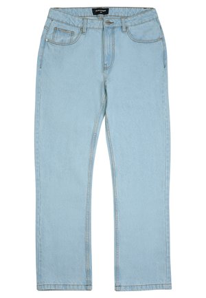 Ανοιχτό μπλε τζιν παντελόνι από τζιν ύφασμα με ίσια γραμμή, διαθέτει κανονικές τσέπες και εμφανείς ραφές. Χωρίς διακοσμητικά στοιχεία.
