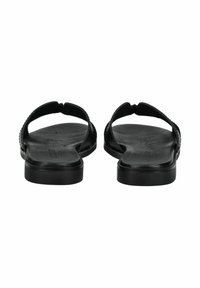  Sorte flip-flops med flad sål og teksturerede stropper, der har et thong-design og minimalistisk stil. Lavet af syntetisk materiale.