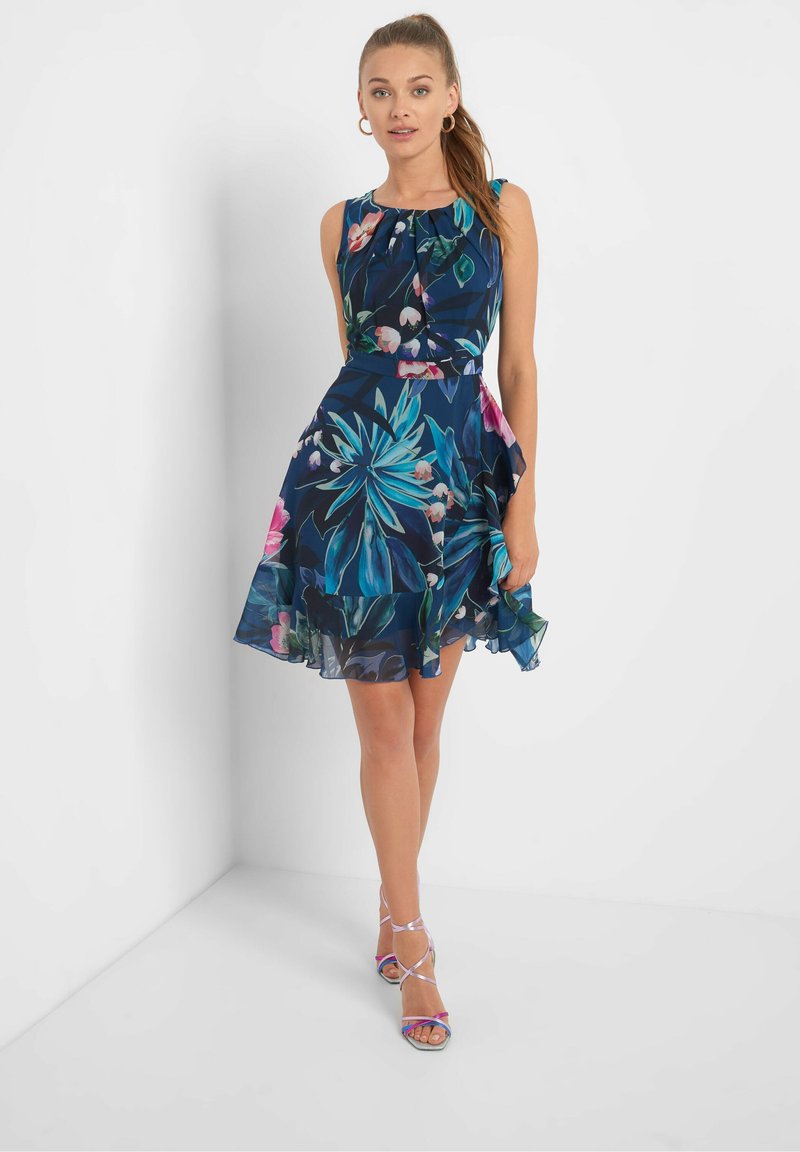 BLUMENMUSTER - Cocktailkleid/festliches Kleid - petrolblau BLUMENMUSTER - Cocktailkleid/festliches Kleid - petrolblau