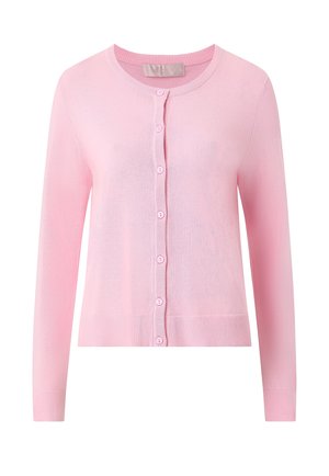 Lichtroze, lange mouwen, vest met knopen, voorzien van geribbelde manchetten, zoom en ronde halslijn.