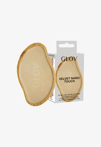 GLOV Velvet Nano Touch fotfil og depilator med en buet form, beige overflate og bambusstil kant. Inkluderer emballasje.