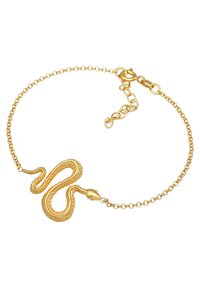 Gul ormarmband med texturerad kropp och släta accenter. Har en delikat kedja och justerbar låsning för en anpassad passform.