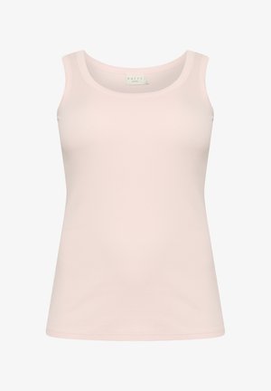 Hellrosa Tanktop aus geripptem Stoff mit rundem Halsausschnitt und ohne Ärmel. Einfaches Design mit schlanker Passform und geradem Saum.