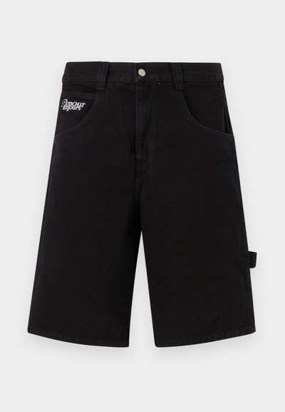 Crne traperice kratke hlače s opuštenim krojem, s prednjim džepovima, kopčanjem na dugme i izvezenim logotipom na lijevom prednjem džepu.
