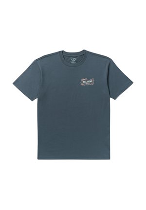 Dunkelgraues kurzärmeliges T-Shirt aus Baumwolle mit Rundhalsausschnitt. Verfügt über ein kleines, farbenfrohes Drucklogo auf der Brust.