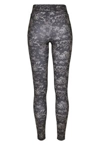 Høyt midjer leggings i et grått digitalt camouflasjemønster, med et glatt, stretchy stoff og en tettsittende silhuett.