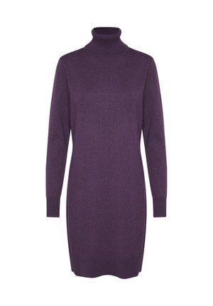 Lila Rollkragenkleid aus weichem Strickstoff. Verfügt über lange Ärmel, gerippte Bündchen und eine lockere Silhouette, mit einer Länge bis zur Mitte des Oberschenkels.
