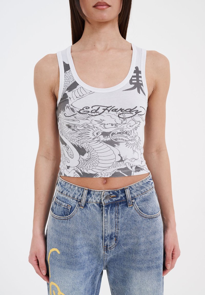 Ed Hardy - VIBRANT DRAGON CROPPED - Top - washed barely blue, Enlarge