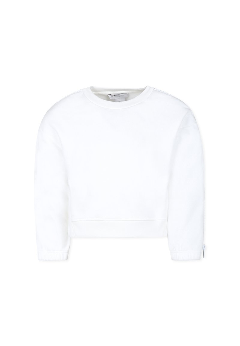 Felpa bianca corta in morbido cotone. Presenta maniche lunghe con polsini a costine e un classico design a girocollo.