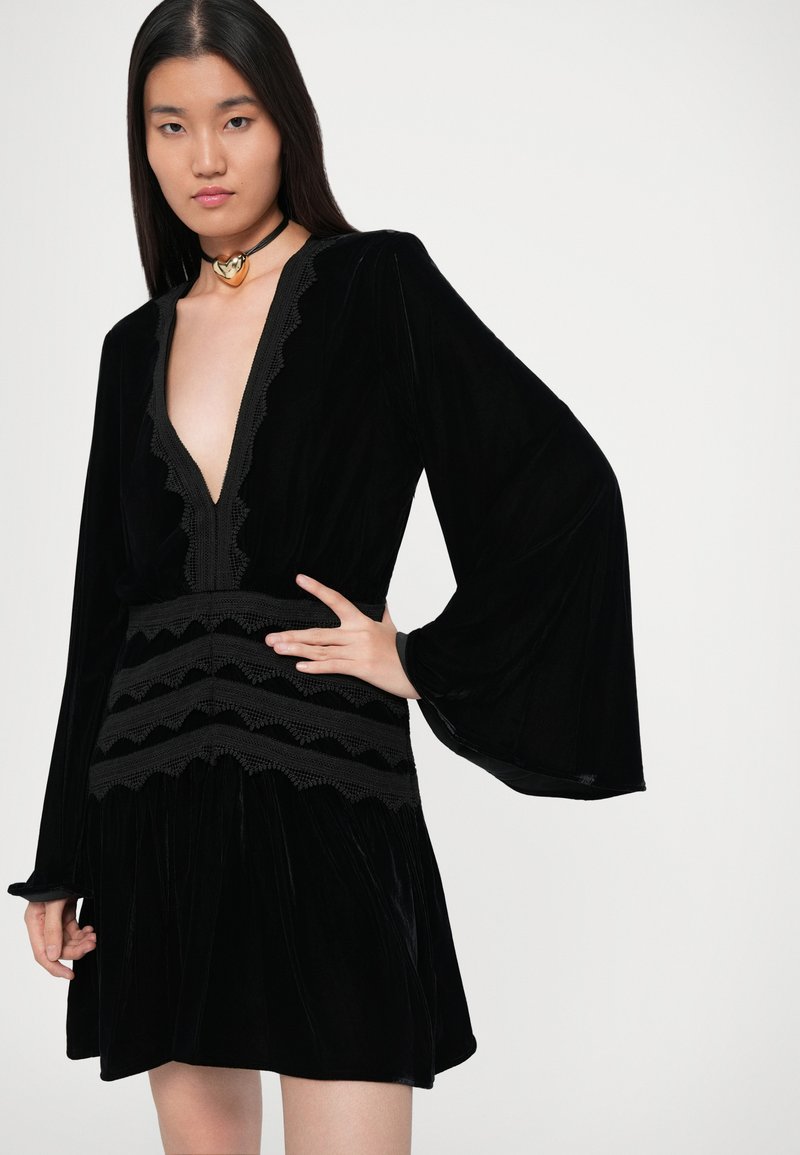 kooples black dress Black asymmetrical pleated maxi dress Women