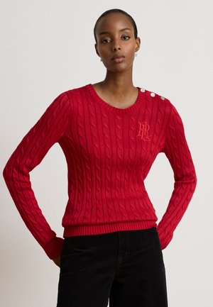 Lauren Ralph Lauren, BUTTON TRIM CABLE KNIT SWEATER - Jersey de punto - ralph red