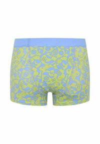 Boxers en bleu clair et jaune avec un motif ludique de visages souriants et de formes abstraites. Tissu doux et extensible avec une taille confortable.