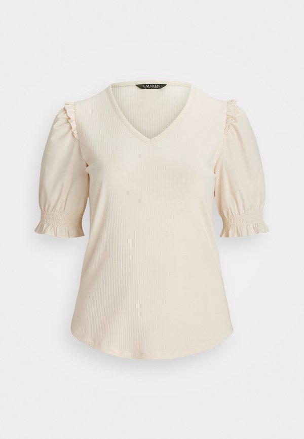 RIB KNIT COTTON BLEND PUFF SLEEVE TOP - Print T-shirt - mascarpone cream2