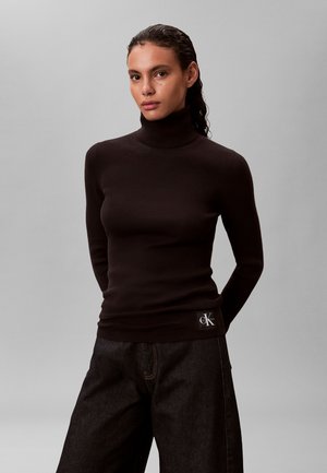 Calvin Klein Jeans, LABEL ROLL NECK - Svetrík - black