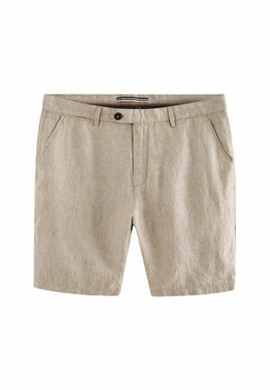 Beiga linshorts med rak framdel, två sidofickor, knappstängning och subtil textur. Har en klassisk skärning och ren design.