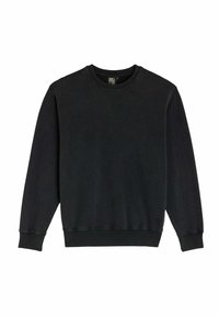 Sweatshirt noir à col rond en tissu mélangé coton. Doté d'un col et de poignets côtelés, avec un petit logo accent près de l'ourlet.