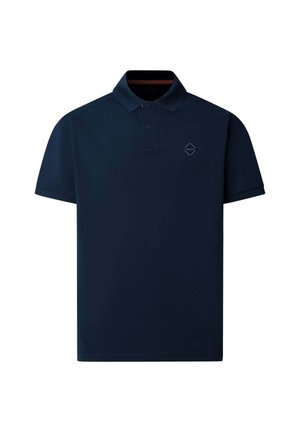Marineblå kortærmet poloshirt med to-knaps åbning og lille diamantformet logo på venstre bryst.