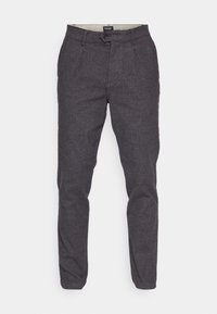 Pantaloni grigi a gamba dritta realizzati in tessuto testurizzato, con chiusura a bottoni, due tasche anteriori e gambe affusolate.