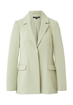 Light green blazer with a notched collar, two front pockets, and a structured design. Made from smooth, textured fabric.