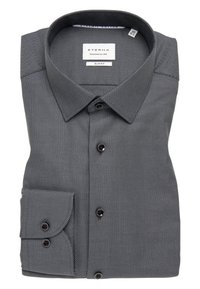 Grijs patroond slim-fit overhemd gemaakt van katoen. Kenmerkt zich door een klassieke kraag, knoopsluiting en een enkele knoopmanchet met afgeronde flap.