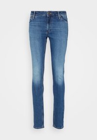 Modré džíny z denimu se slim fit střihem, s klasickým pětipocket designem, jemným vyblednutím a kovovým knoflíkem na zapínání v pase.